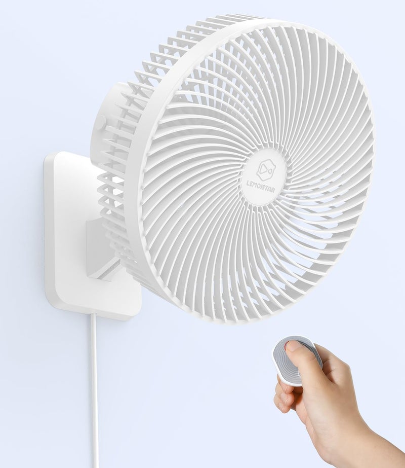 LEMOISTAR 10 Inch Wall Mounted Fan with Remote Control, 90° Oscillating, 4 Speeds, 4 Timer, Adjustable Tilt, 70 Inch Cord, Quiet, for Bedroom Garage RV Office Home Patio-White - Image 1